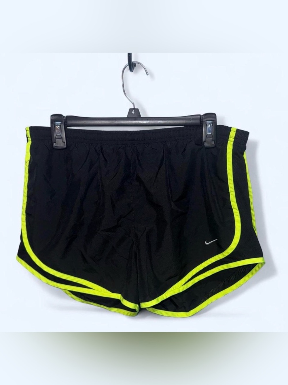 Nike Women’s Black Athletic Shorts with Neon Yellow Trim